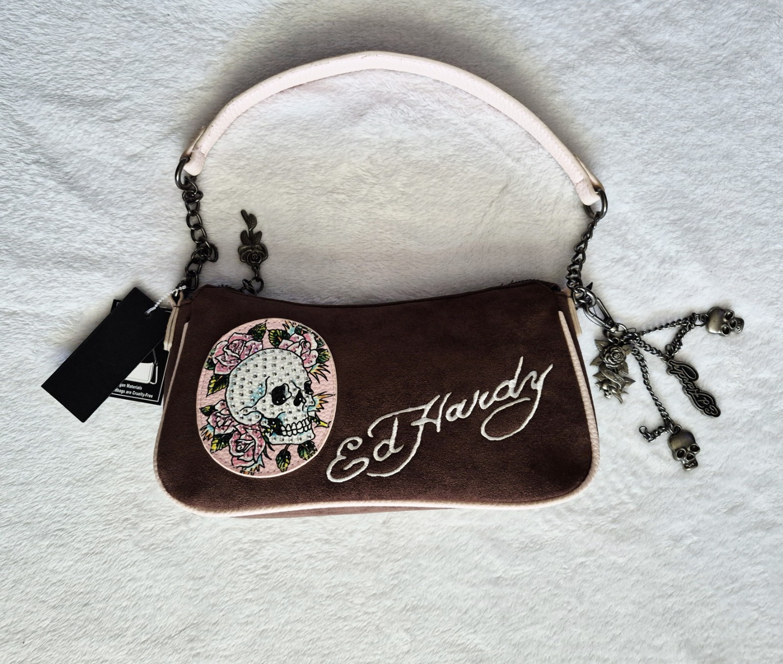 NWT Ed Hardy Chocolate Brown Vegan Suede Crossbody Bag