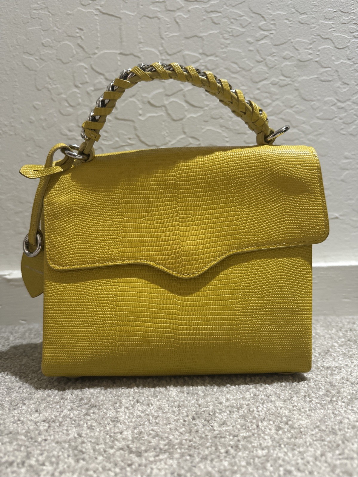 rebecca minkoff Chain Lizard Embossed Leather Satchel Yellow