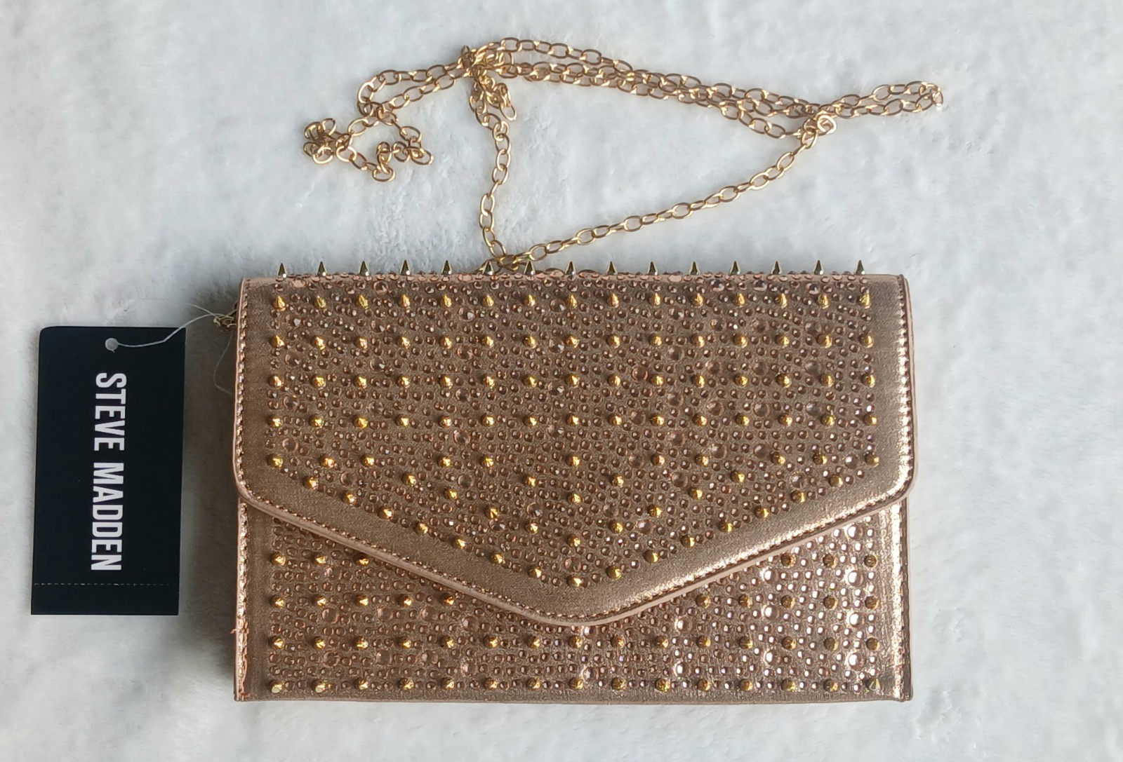 Steve Madden Gold Metallic Rhinestone Studded Clutch Chain Strap Magnetic