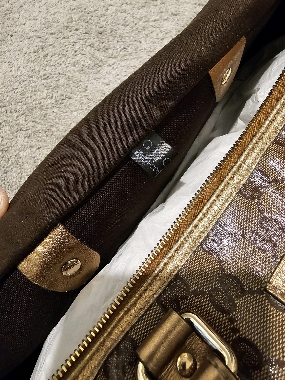Gucci Joy Boston Monogram Gold Brown Top Handle Bag