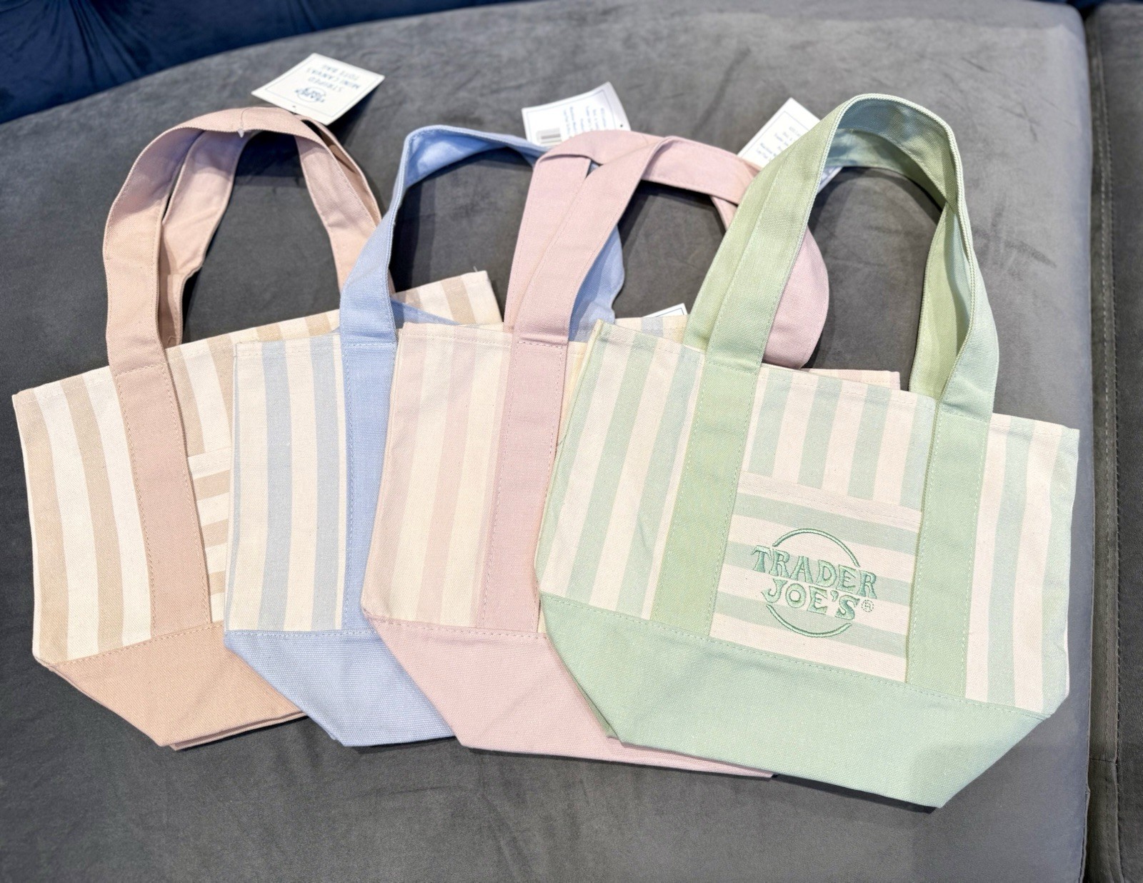 Trader Joes Stripes Pastel Canvas Mini Tote Bags 2026 (Limited edition) /Piece