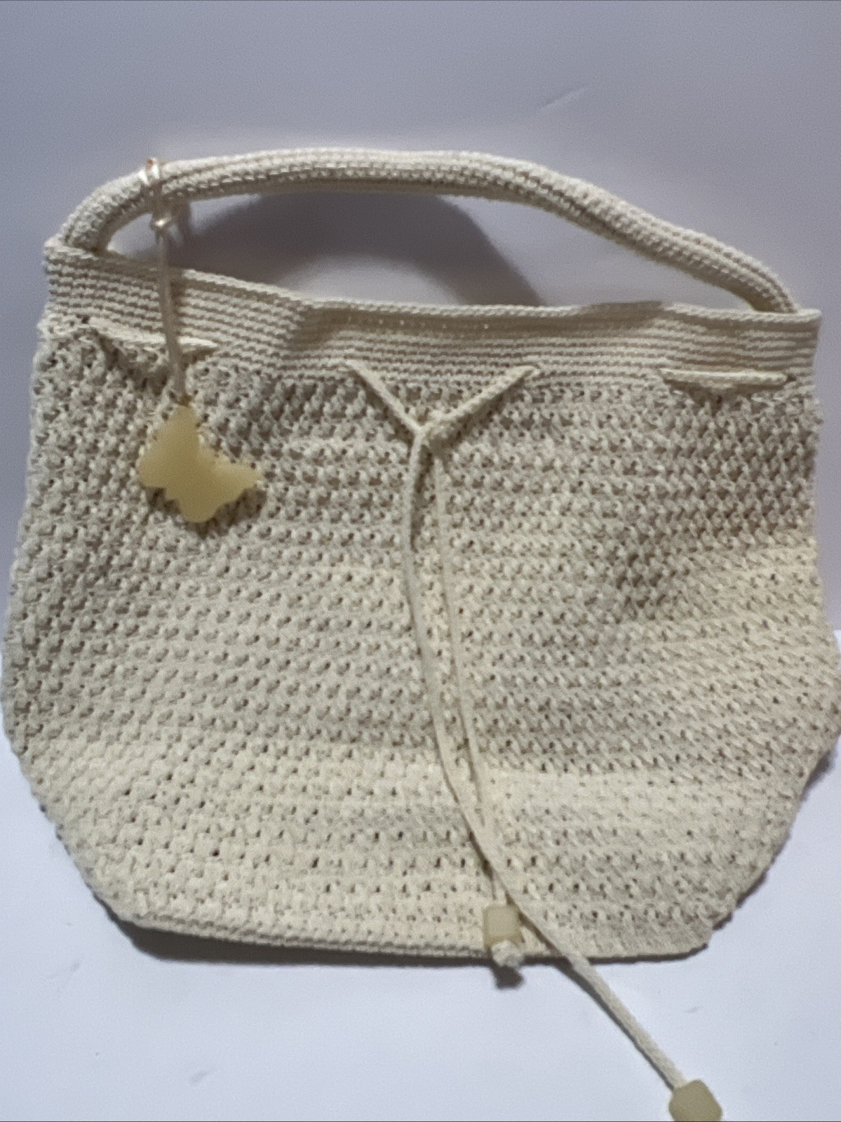 Liz Claiborne Purse Cinch Bag Cotton Weave Cream Color NWOT 11x9x7”