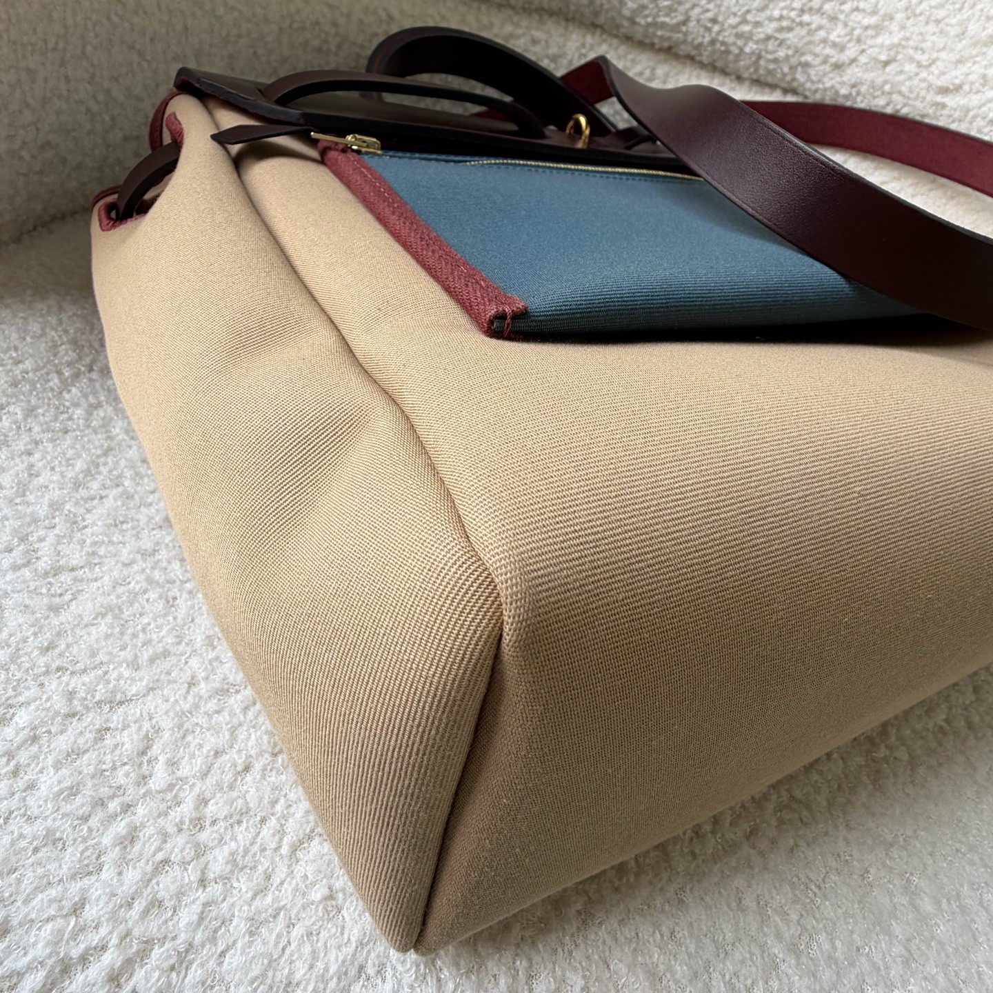 Hermes Herbag Normal Trench Beige Ebene Canvas Calf Leather Hand & Shoulder Bag