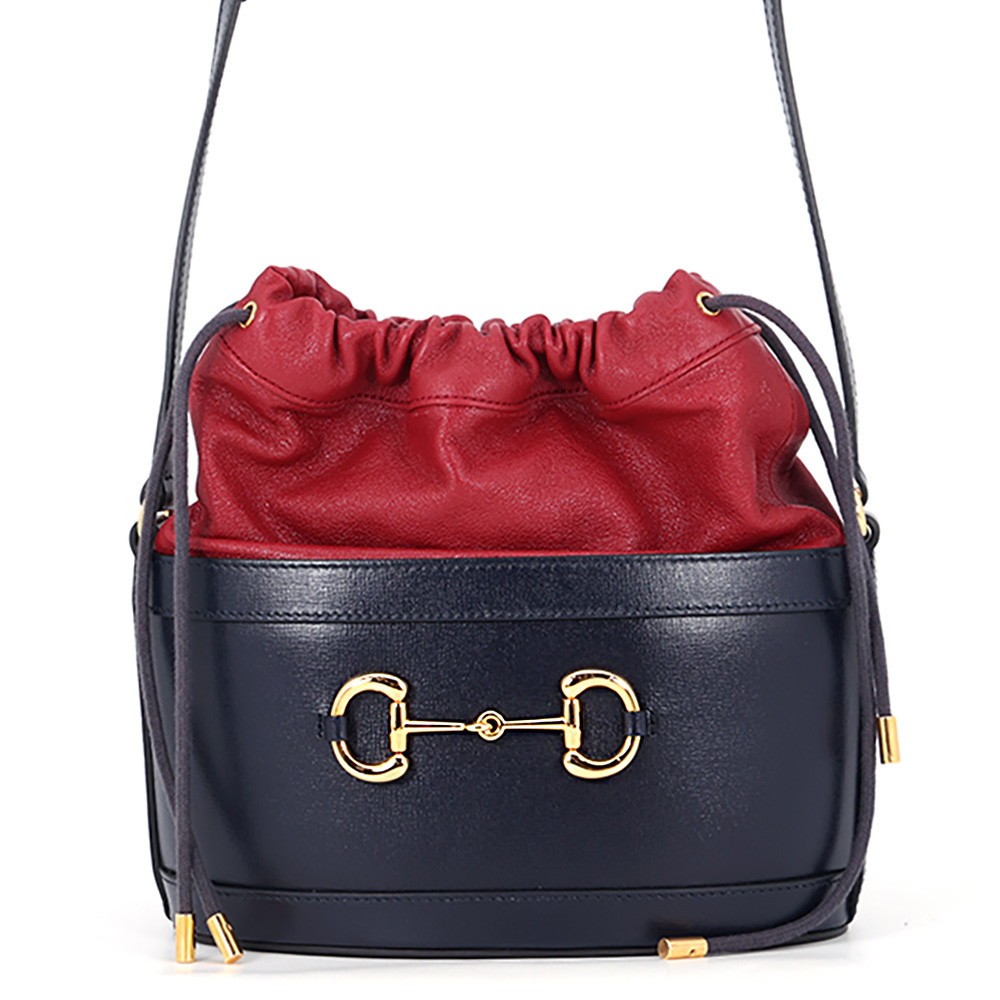 GUCCI Horsebit 1955 Shoulder Bag Leather Red/Navy 602118