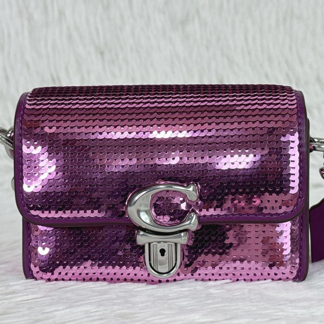 COACH Studio 12 Sequin Micro Bag Dark Magenta Leather Used in Japan Authentic