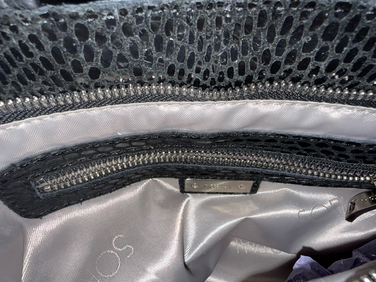 Sorial Black Embossed Snake Print Tote Bag Large Patent Reptile Texture
