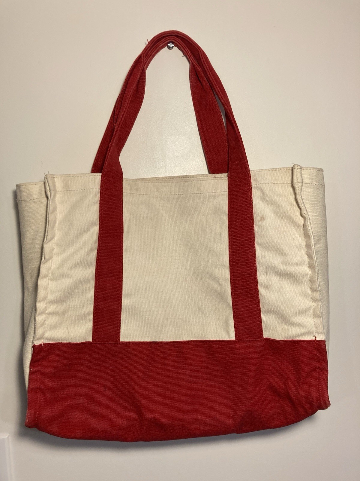Eddie Bauer 100% Cotton Canvas Beach Tote Red Open Top Outdoor Vacation