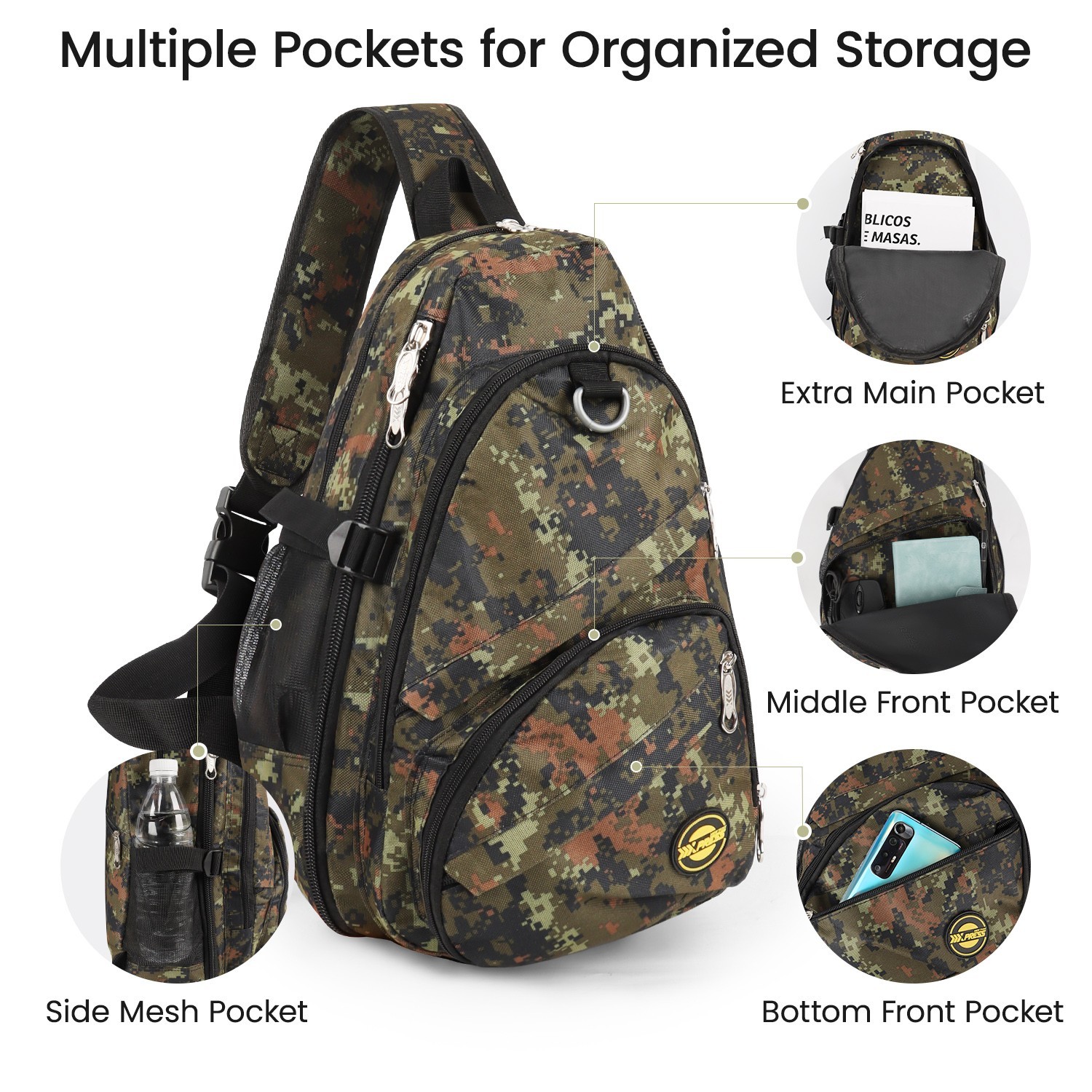 Crossbody Sling Backpack Concealed Carry Shoulder Bag for Hiking Cycling Camping