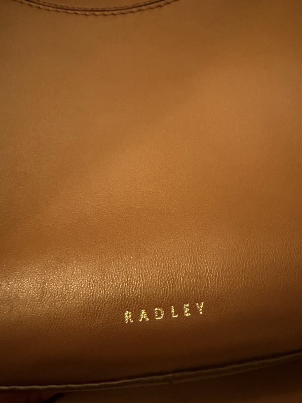 Radley Brown Crescent Shoulder Bag Zip Adjustable Strap Gold Hardware Pockets
