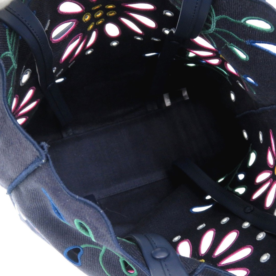 AUTHENTIC Chloe CHC22SS492G24 Flower Canvas Tote Bag Navy linen Calf JAPAN