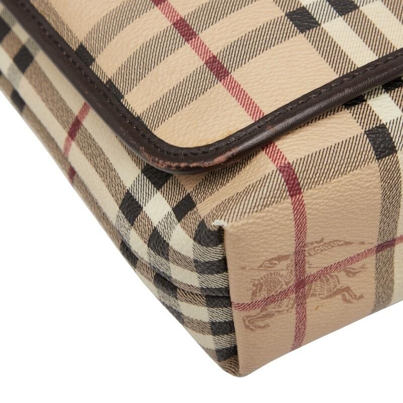 BURBERRY Nova Check Shadow Horse Shoulder Bag PVC Leather Beige Brown Womens