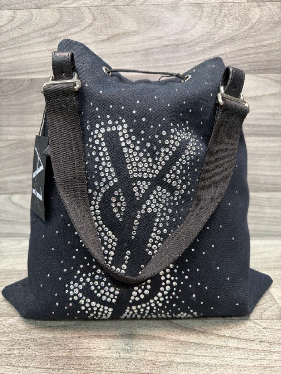 Yves Saint Laurent Rhinestone Logo Canvas Tote – Black (162418-2)