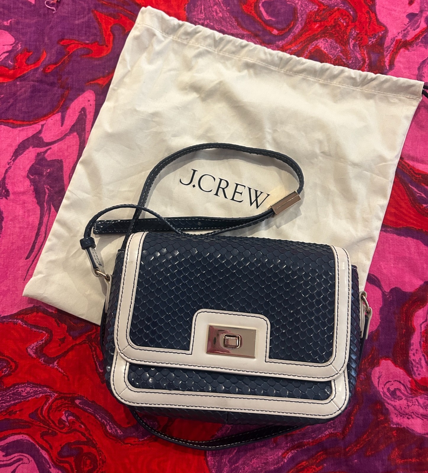 J Crew J.Crew Edie Crossbody Colorblock Snakeskin Leather Purse USED with tags