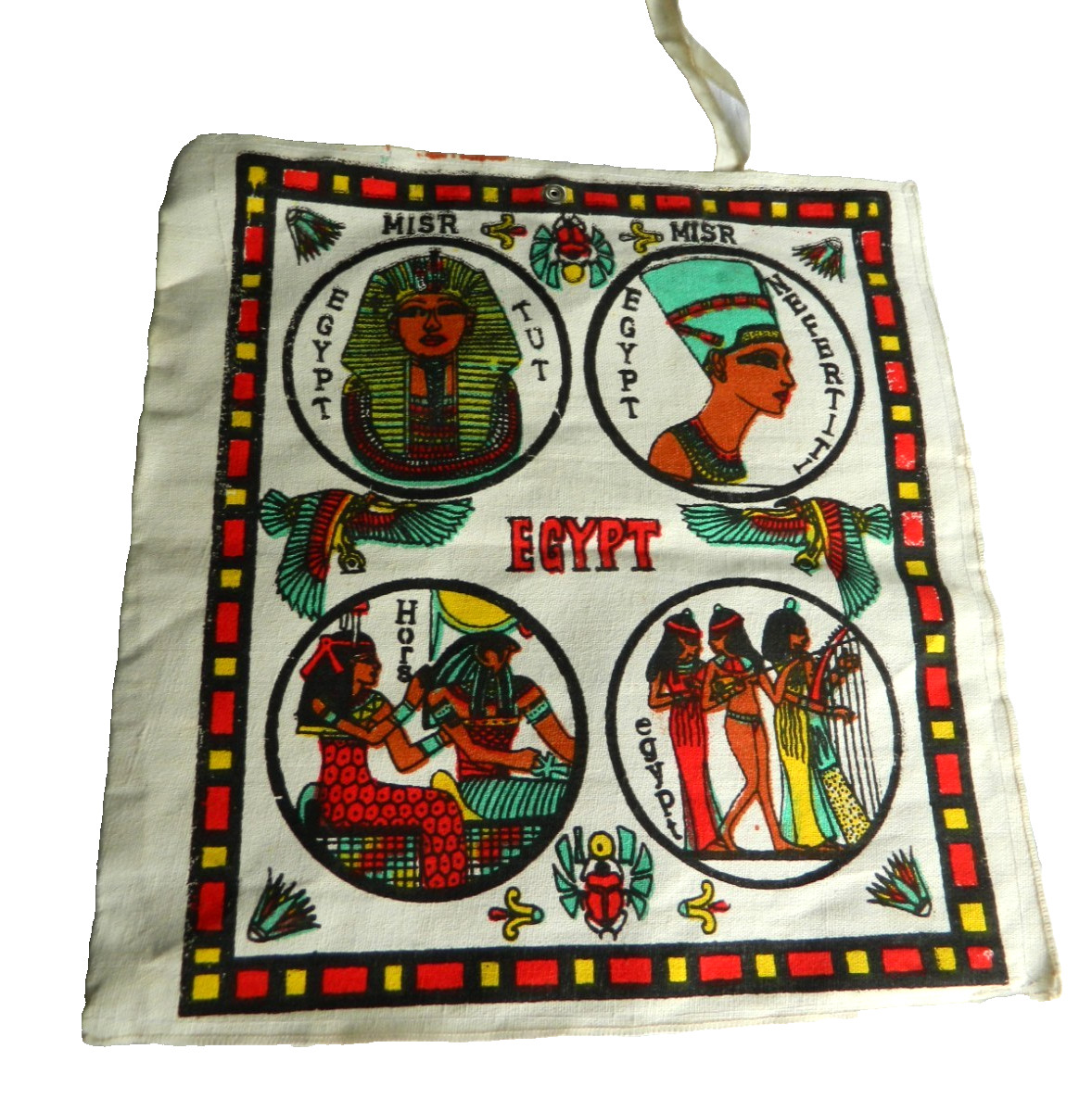King Tut Ancient Egyptian Design Canvas Tote Book Bag 17 X 16 Egypt Nefertiti