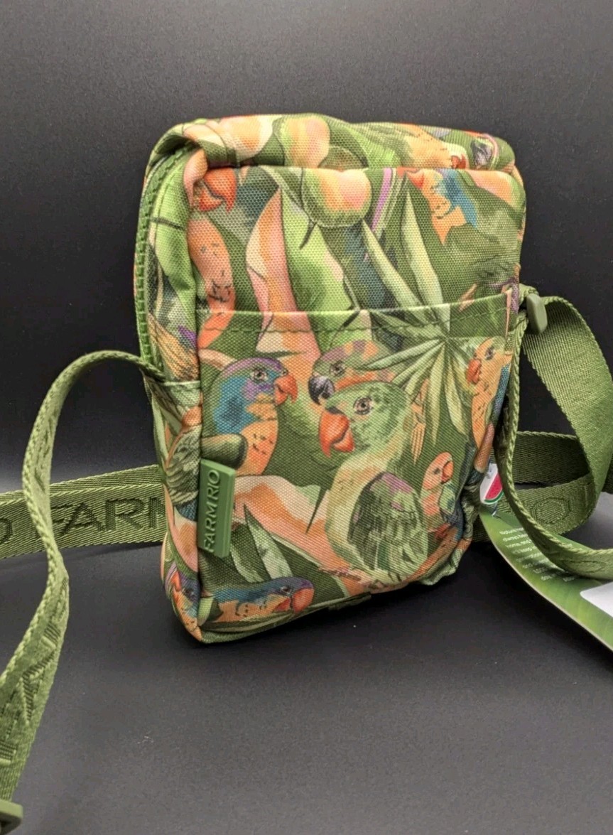 NWT FARM RIO Green Bird Jungle Crossbody Bag Tropical Parrot Utility Pouch Gift