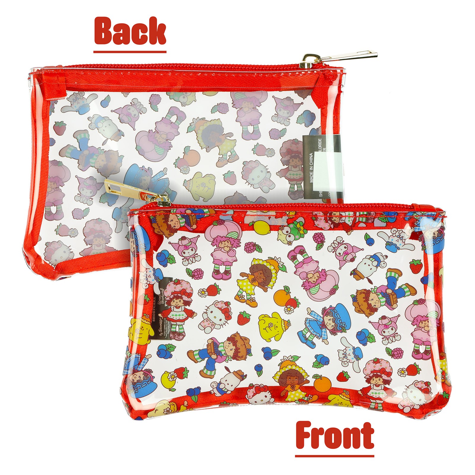 Sanrio Hello Kitty And Friends Strawberry Shortcake 3 Piece Cosmetic Bag Set 9″