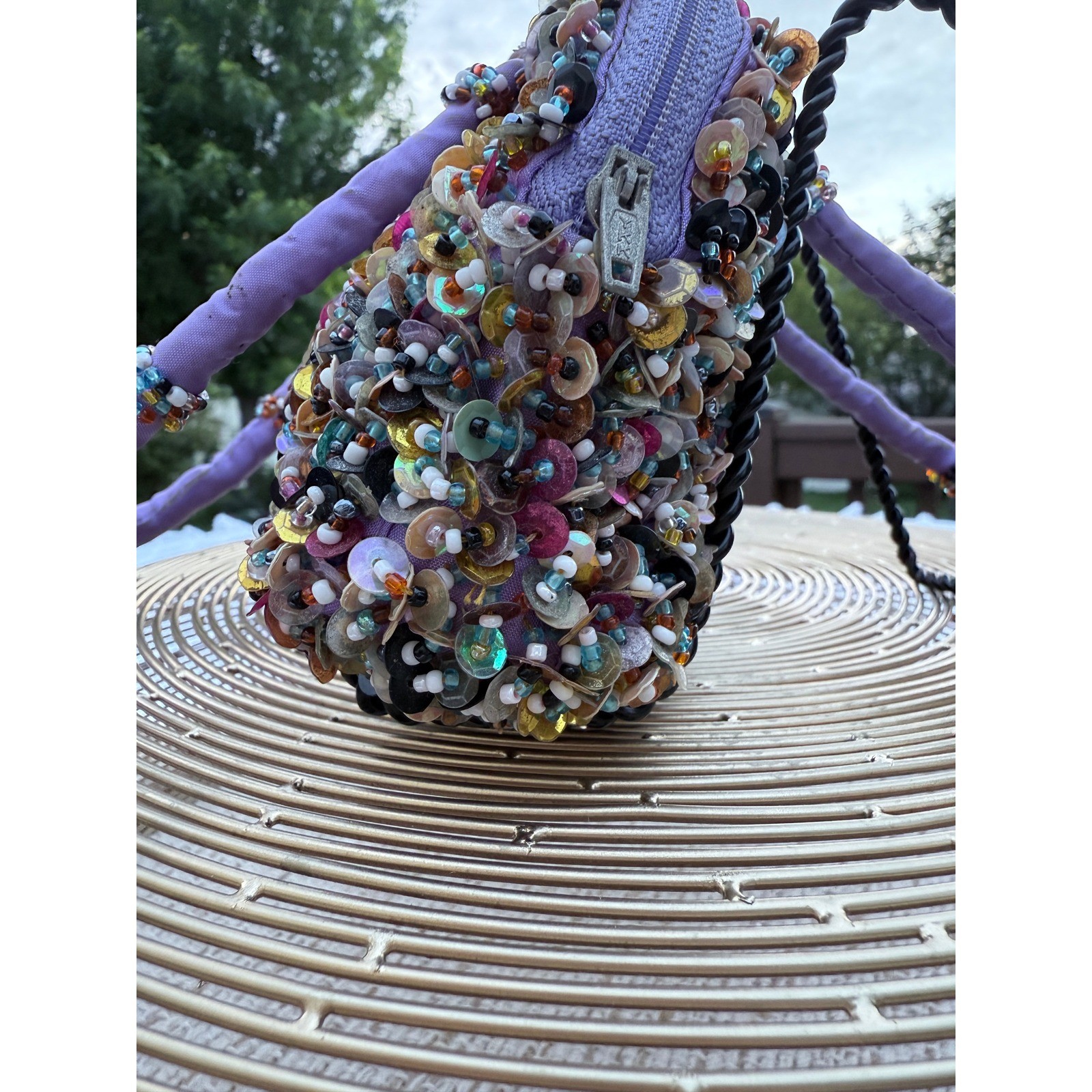 Kitschy Artsty Purple Beaded Sequin Mini Handbag Multi Color Embellished Purse