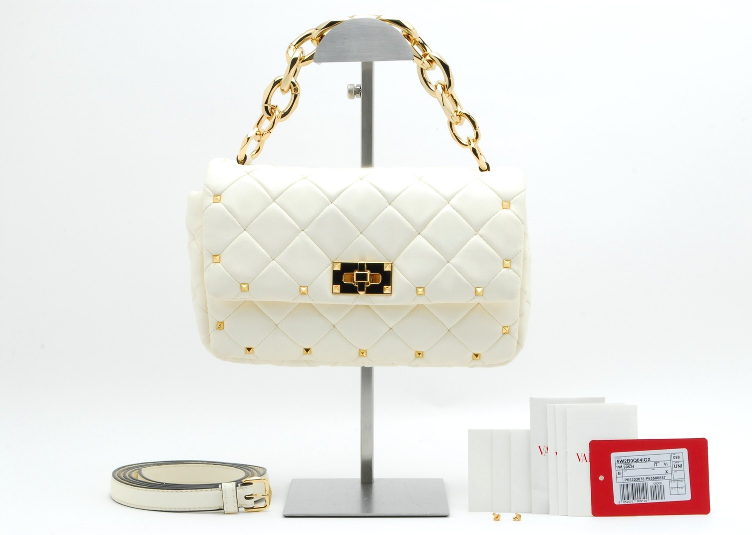Valentino Garavani Rock Studs Spike Shoulder Hand Bag Leather Ivory