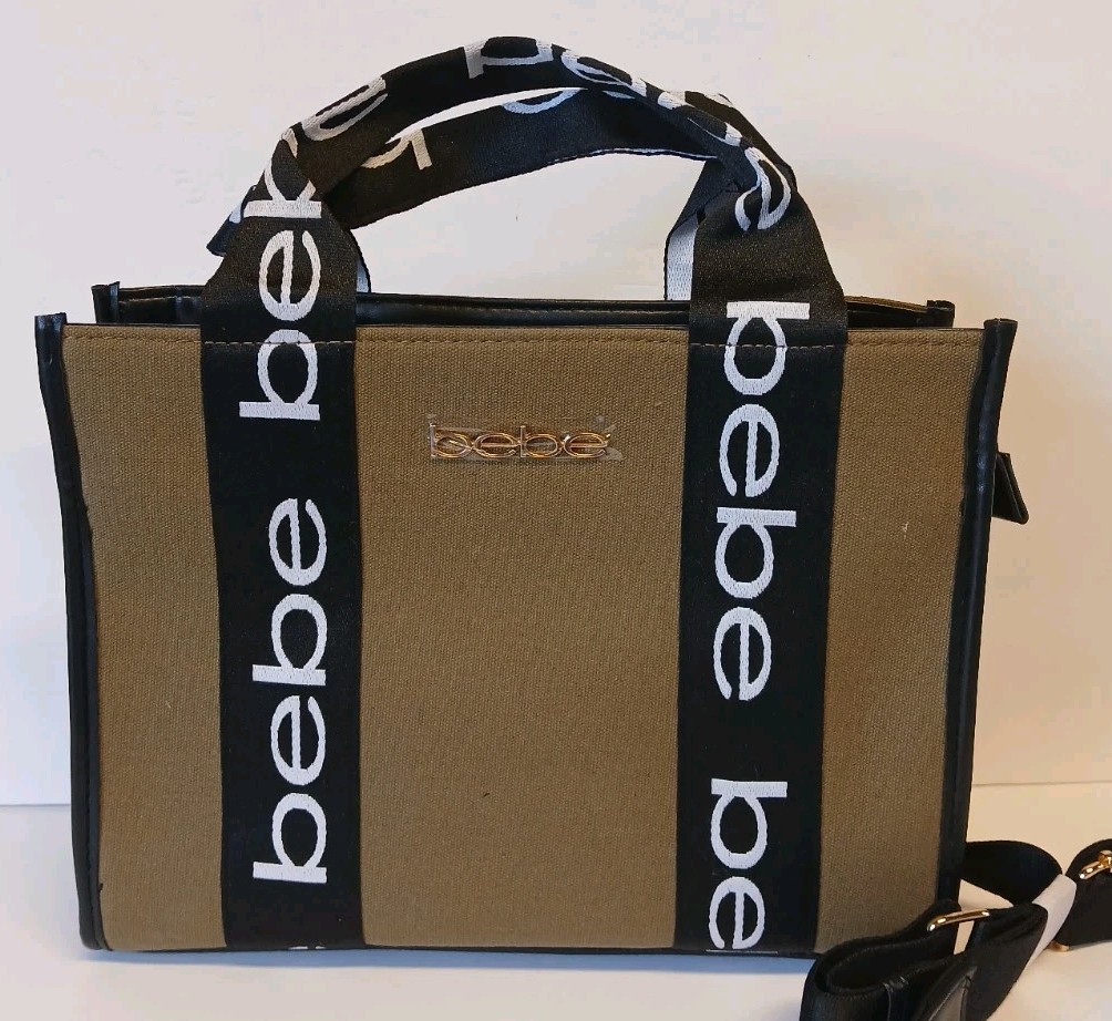 BEBE Hana Canavs SM Satchel Handbag . Army Green. Authentic