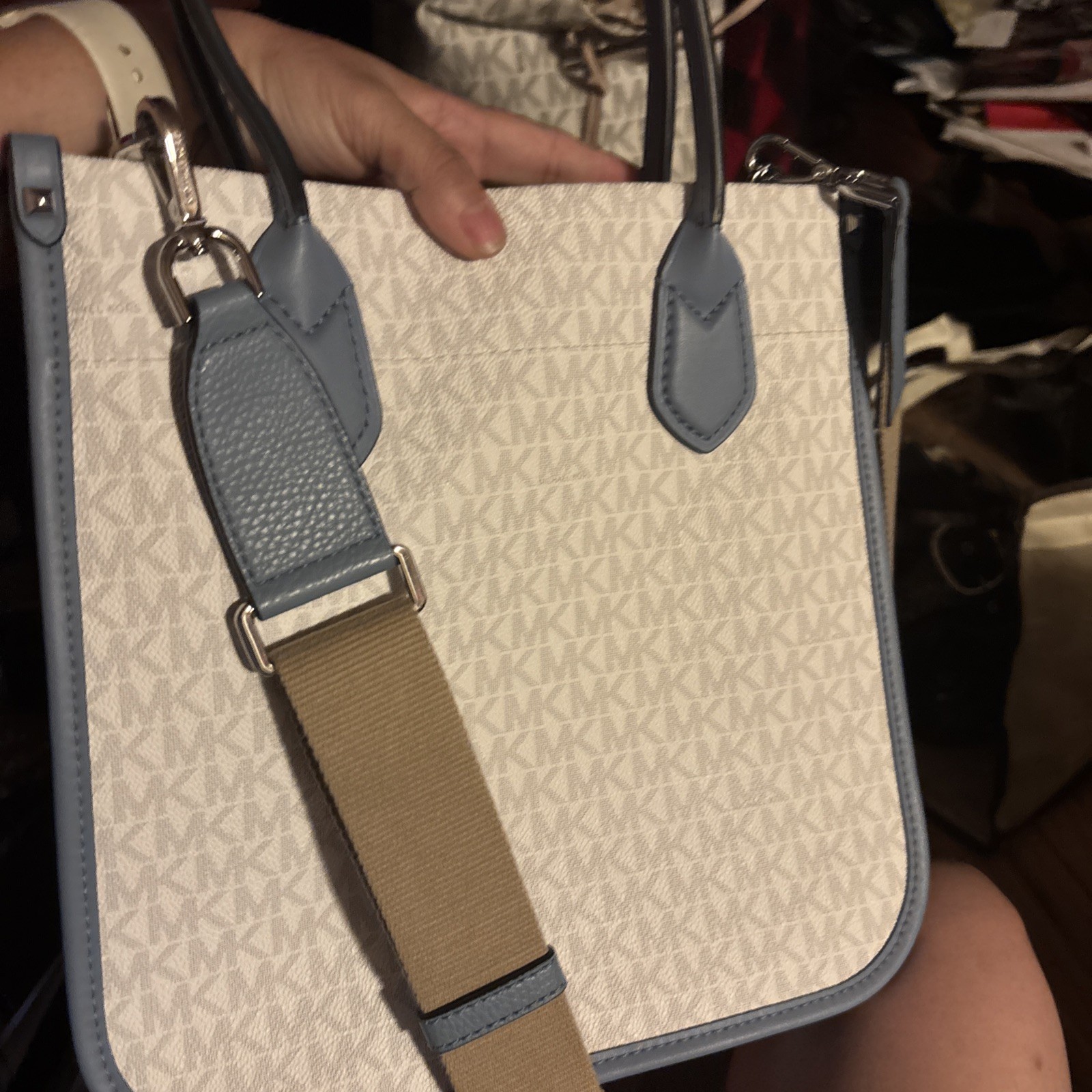 Michael Kors Women’s Large White And light blue Tote Bag with zip