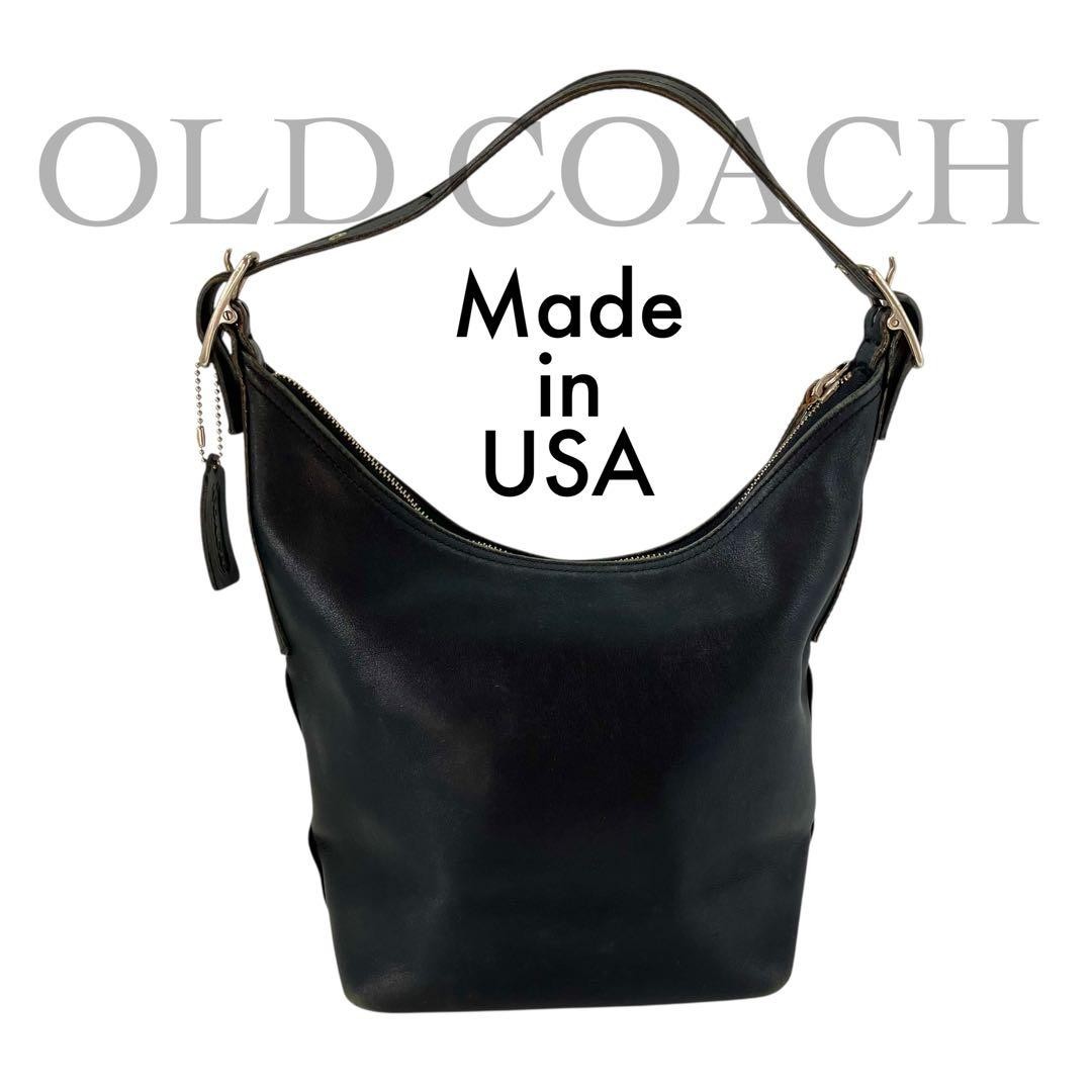 Rare USA made Old COACH Leather One Shoulder Bag Black Vintage