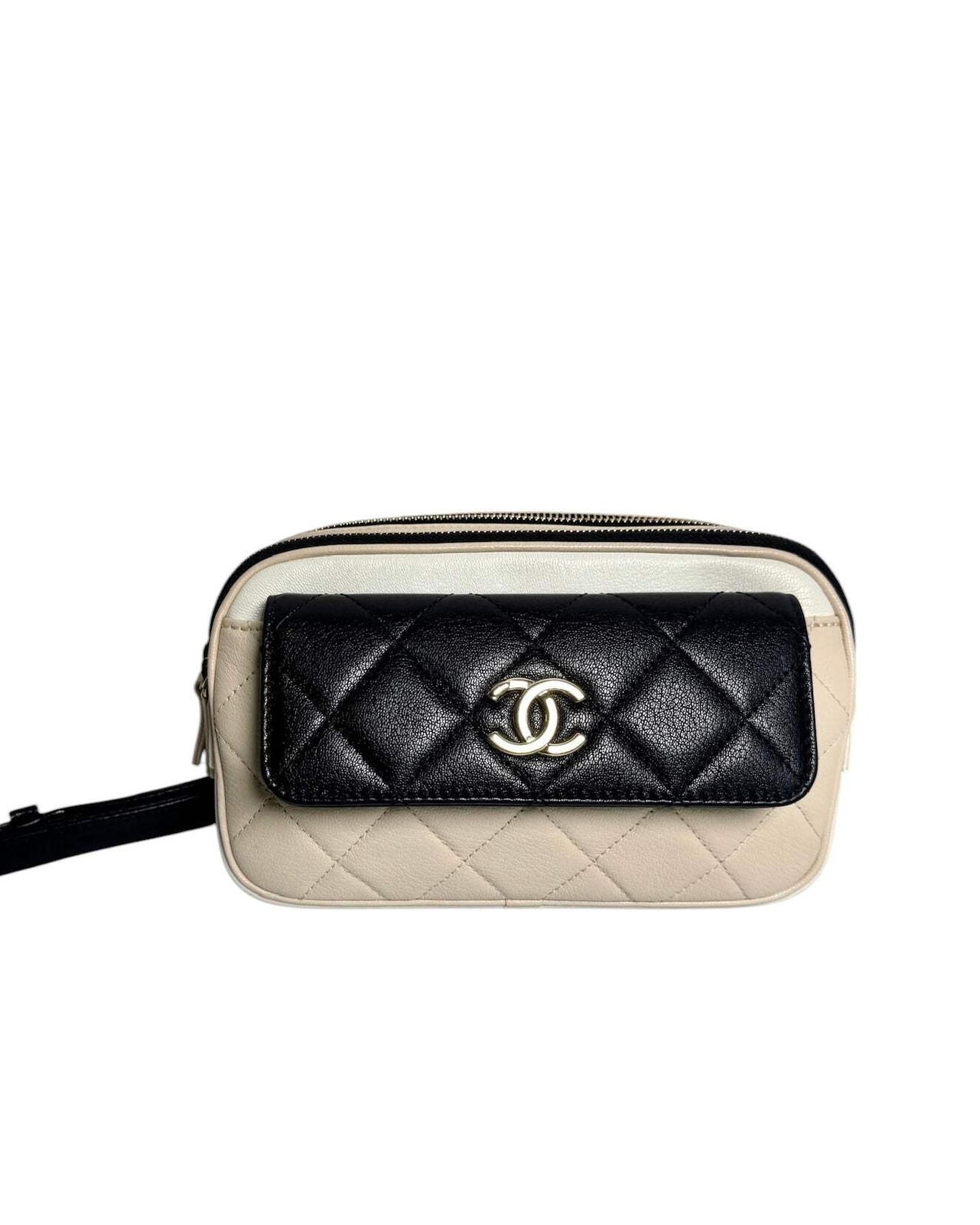 Chanel Goatskin Waist Bag Beige White Black T8033