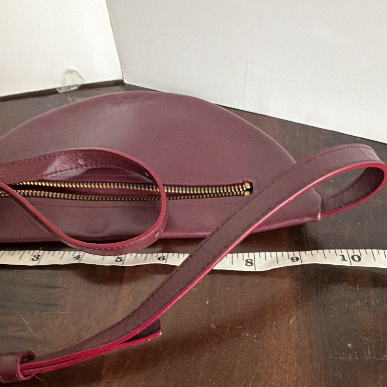 LAMARI Berlin Burgundy Crescent Crossbody Bag Gold Hardware Zip Closure