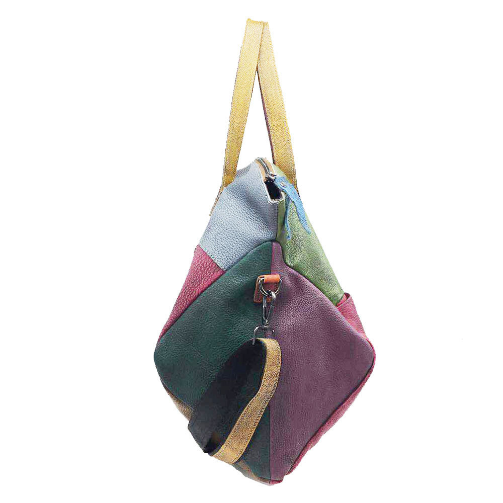 Multi-color Tote Handbag Genuine Leather Colorful Large Tote Bag For Women