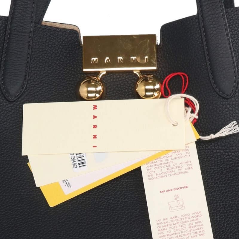 MARNI Bag: Pebble Calf Leather 2WAY Handbag Black W34.5H24D10.5cm w/tag;