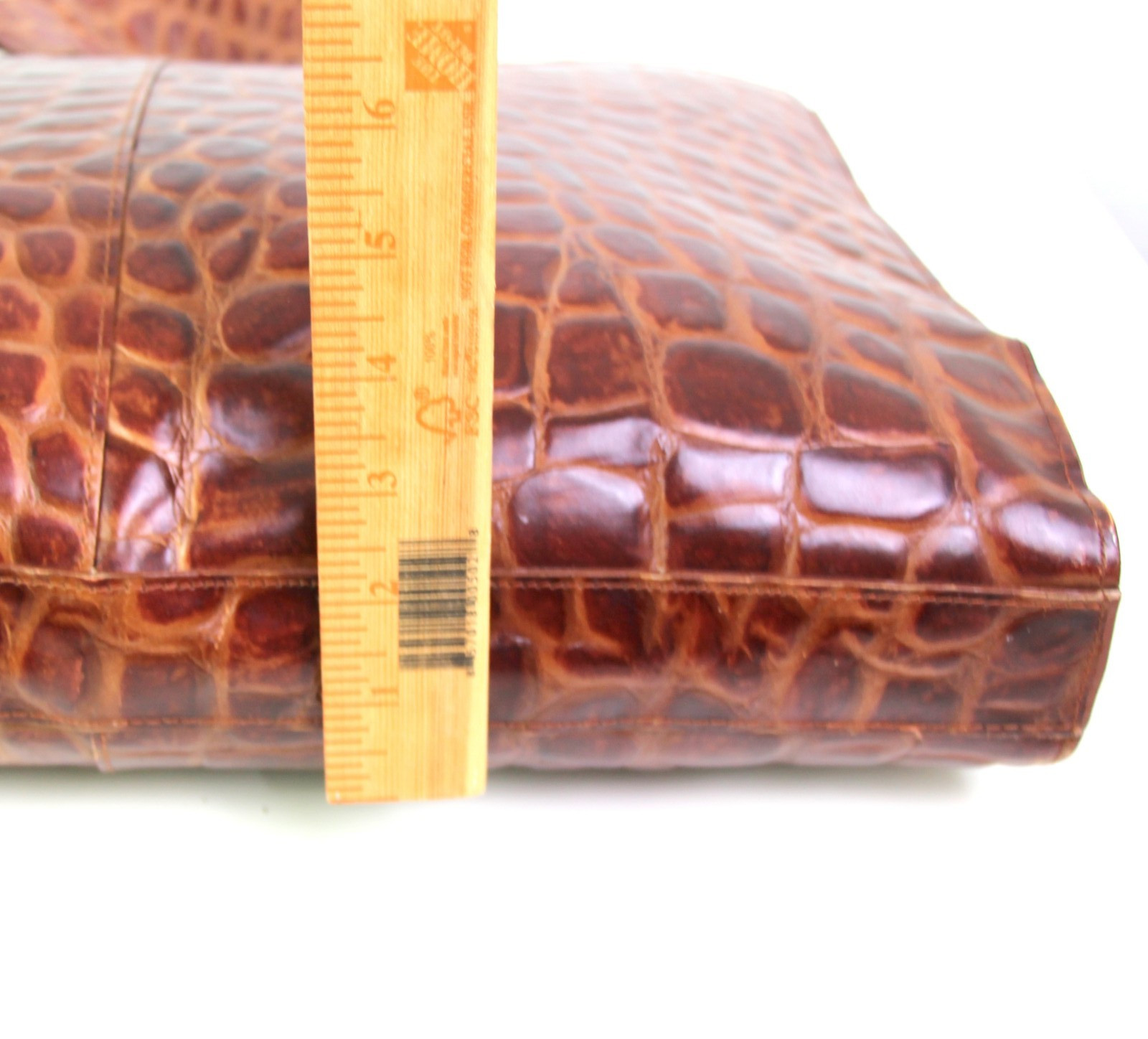 LARGE TOOLED BROWN GENUINE LEATHER CROCO PRINT SHOULDER BAG TOTE HANDBAG PURSE