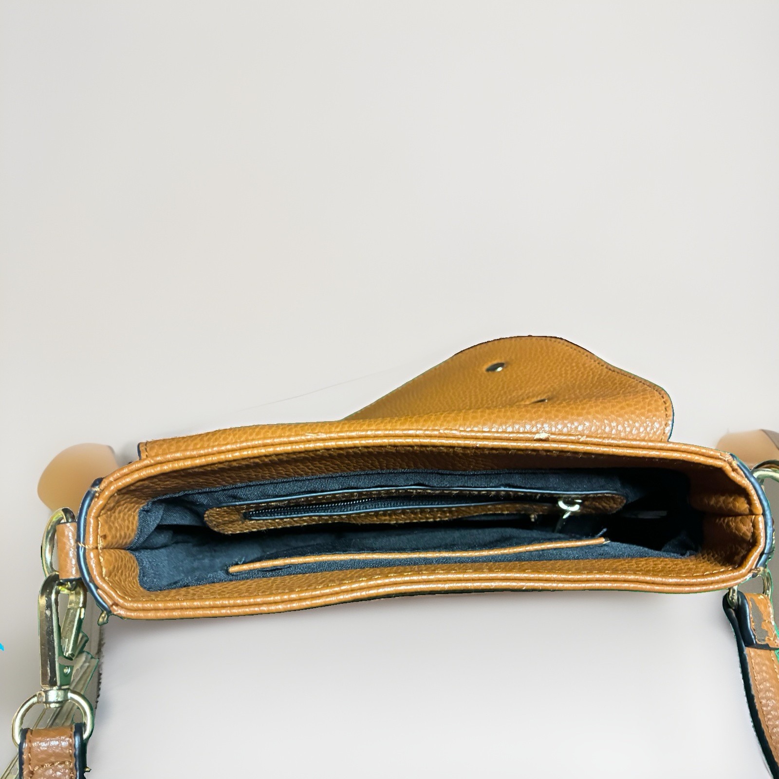 Brown/Tan Pebbled Flap Crossbody Bag w/ Buckle Closure & Detachable Strap