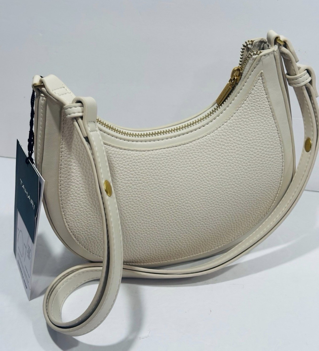 TAHARI Riverside Pebble Convertible Crescent Shoulder Bag Crossbody Natural NWT