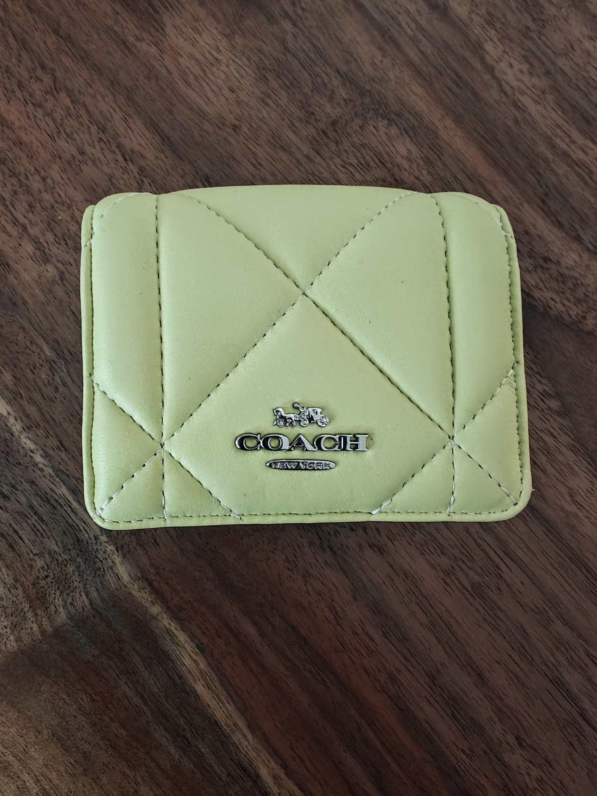 Coach Mini Wallet on a Chain – Style CJ528 Pale Lime with Silver Hardware