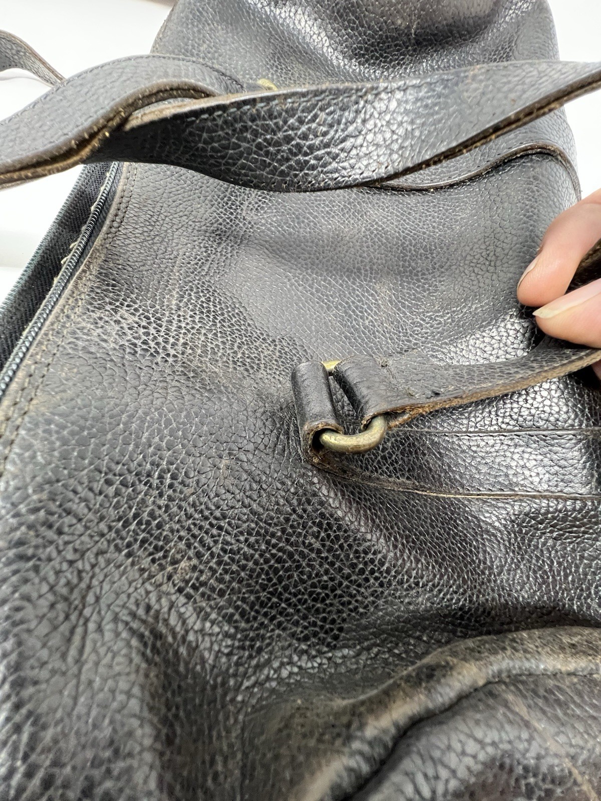 VTG Furla Italy Genuine Leather Shoulder Bag Black Leather Distressed Handbag