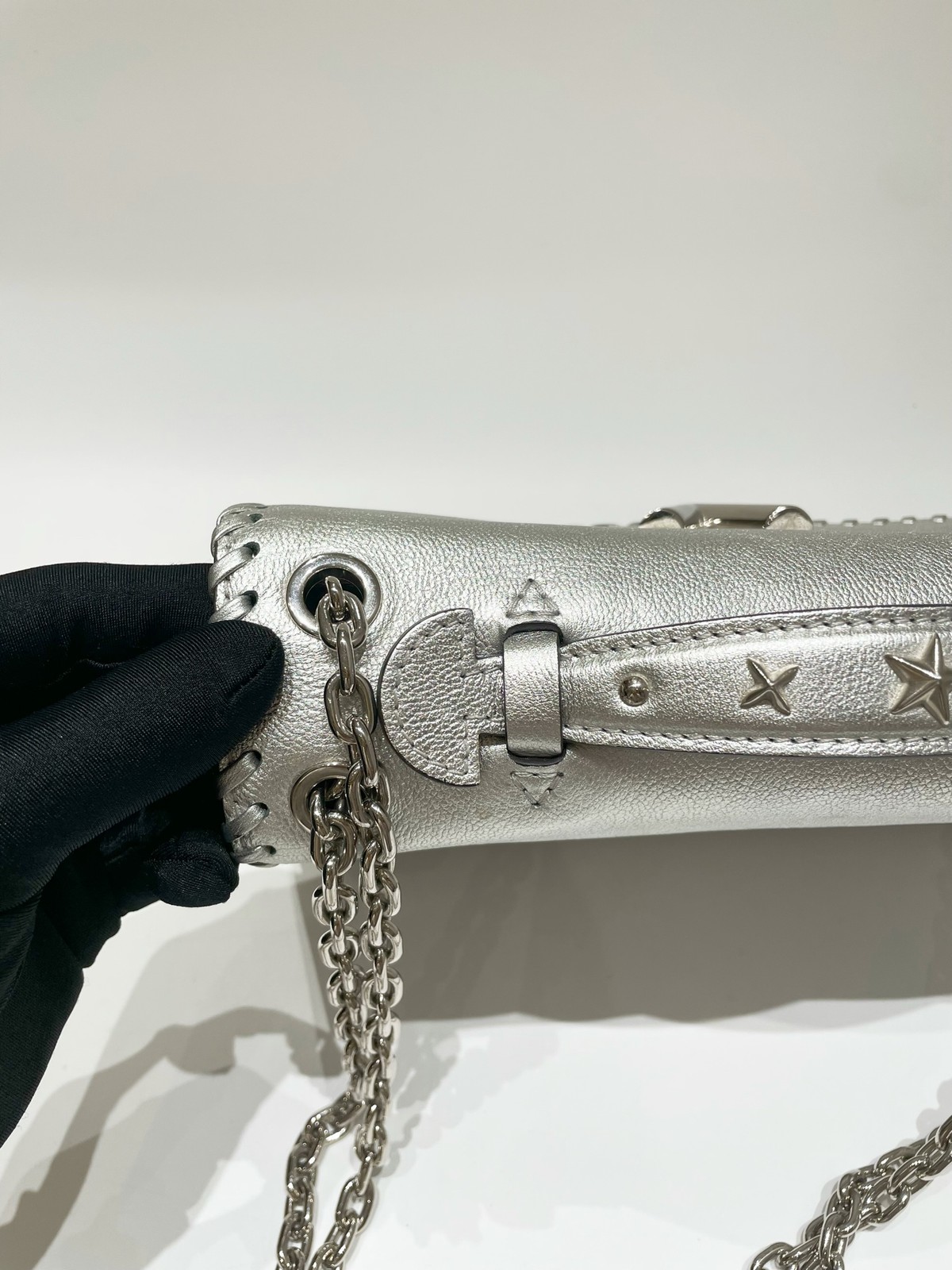 Louis Vuitton Silver Whipstitch Flap Shoulder Bag Leather Very Chain Bag