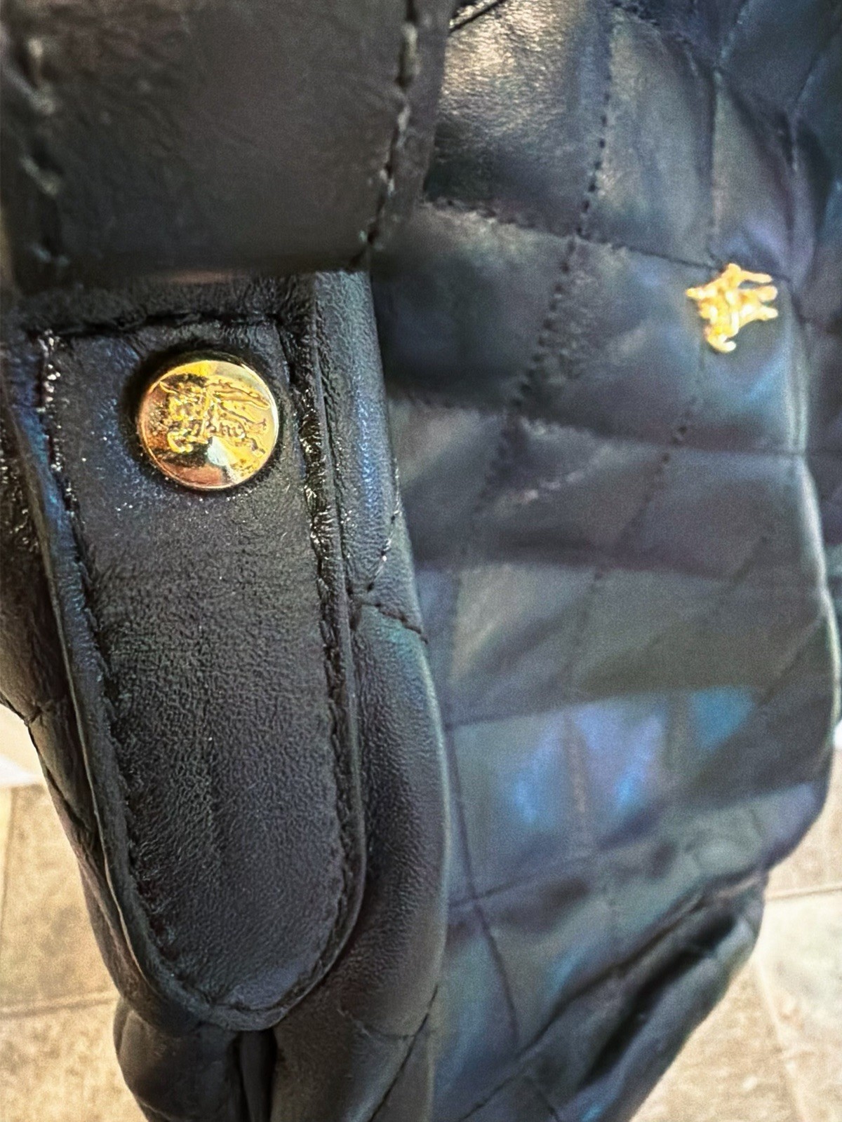 Burberry Black Medium Hobo Shoulder Bag Zip Closure Quilted Logo Gold Hardware