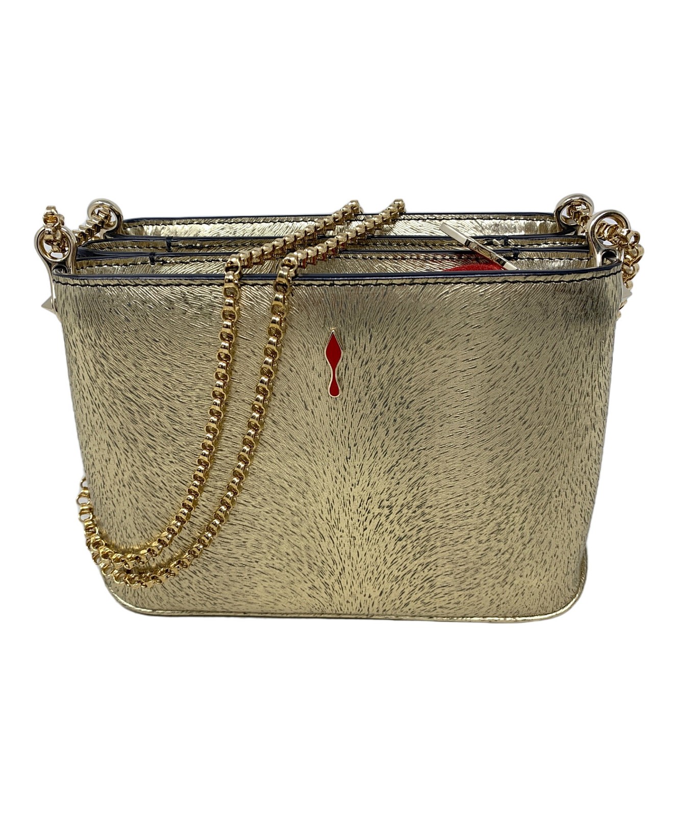 Christian Louboutin Gold Shoulder Bag Chain Strap Zip Pockets Auth
