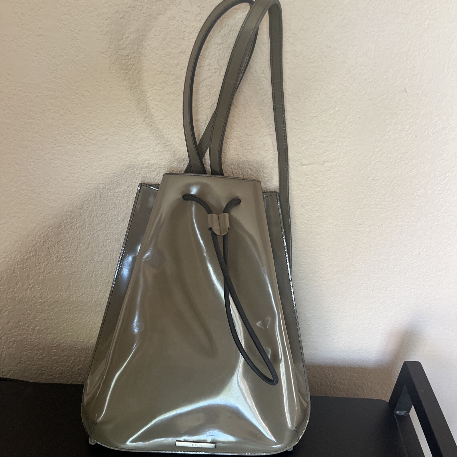 Women’s FURLA Olive Green Structured Leather Backpack Made In Italy