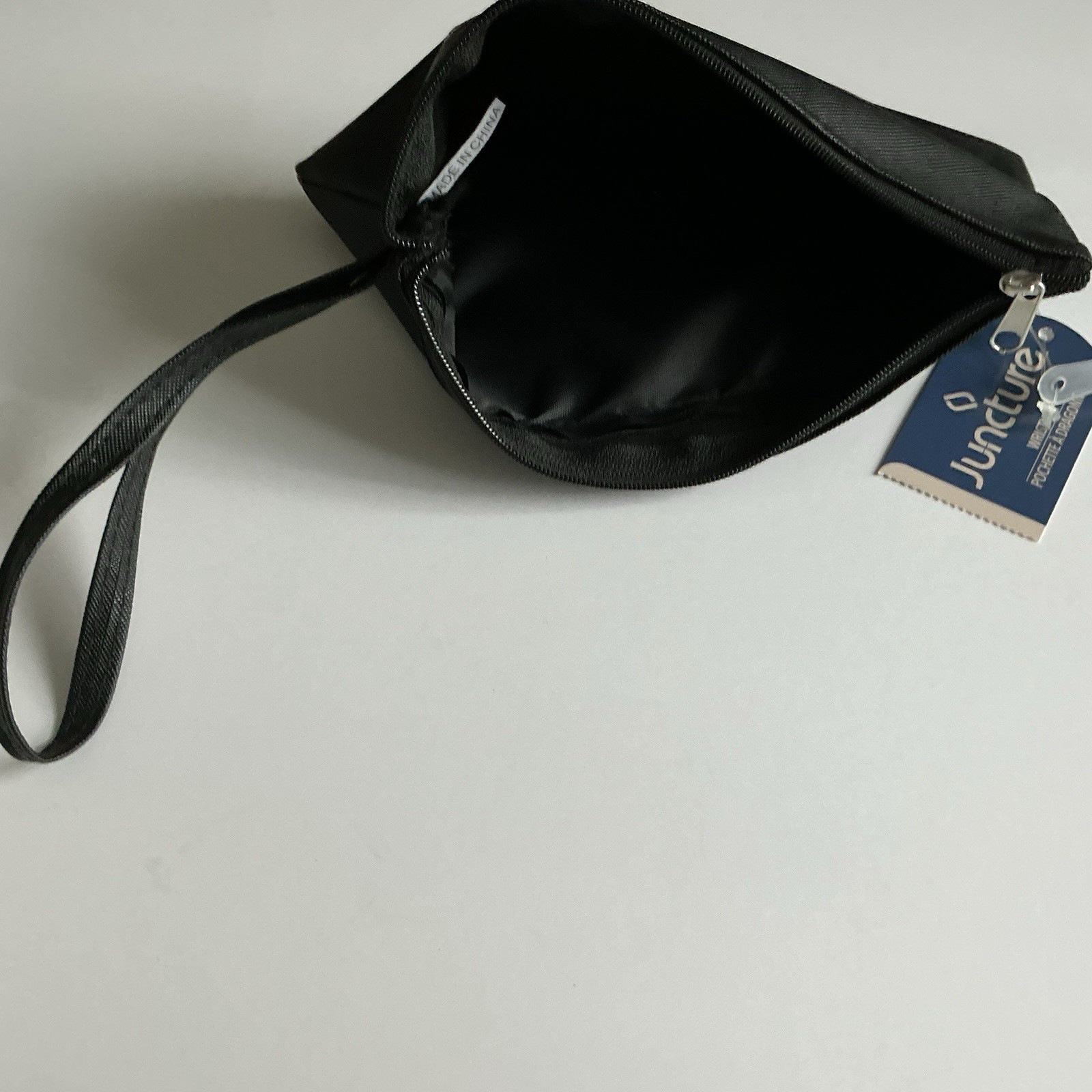 NEW With Tag Juncture Small 8×4 Black Zippered Wristlet for Makeup or Toiletries