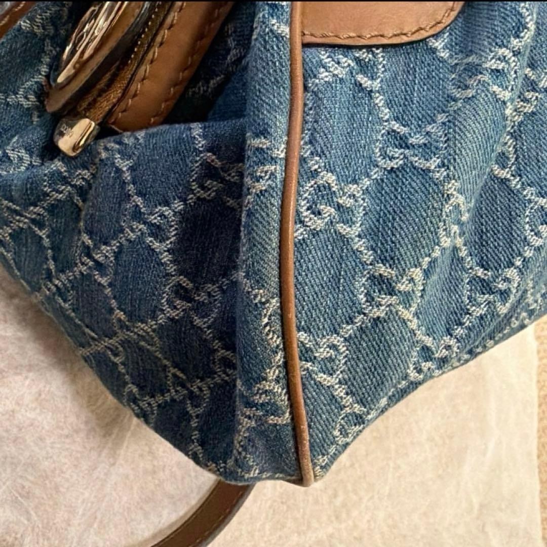 GUCCI Sookie Gg Denim Leather 2way Handbag Shoulder Bag Blue Brown Authentic