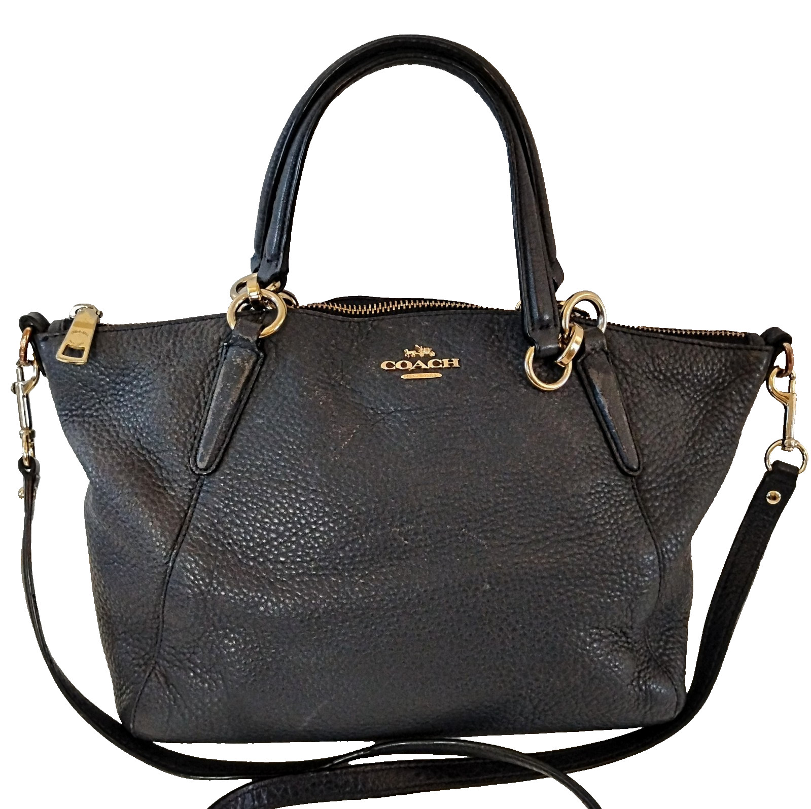 Coach Kelsey Black Pebble Leather Satchel Crossbody Shoulder Bag Purse F36675