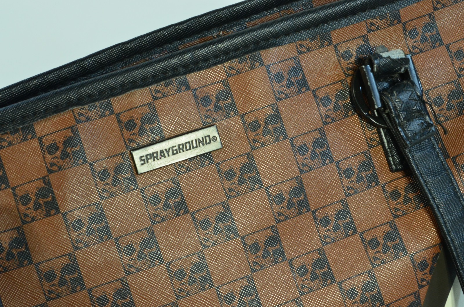 Sprayground Shark Skulls Checkerboard Brown Purse Bag Tote Rare