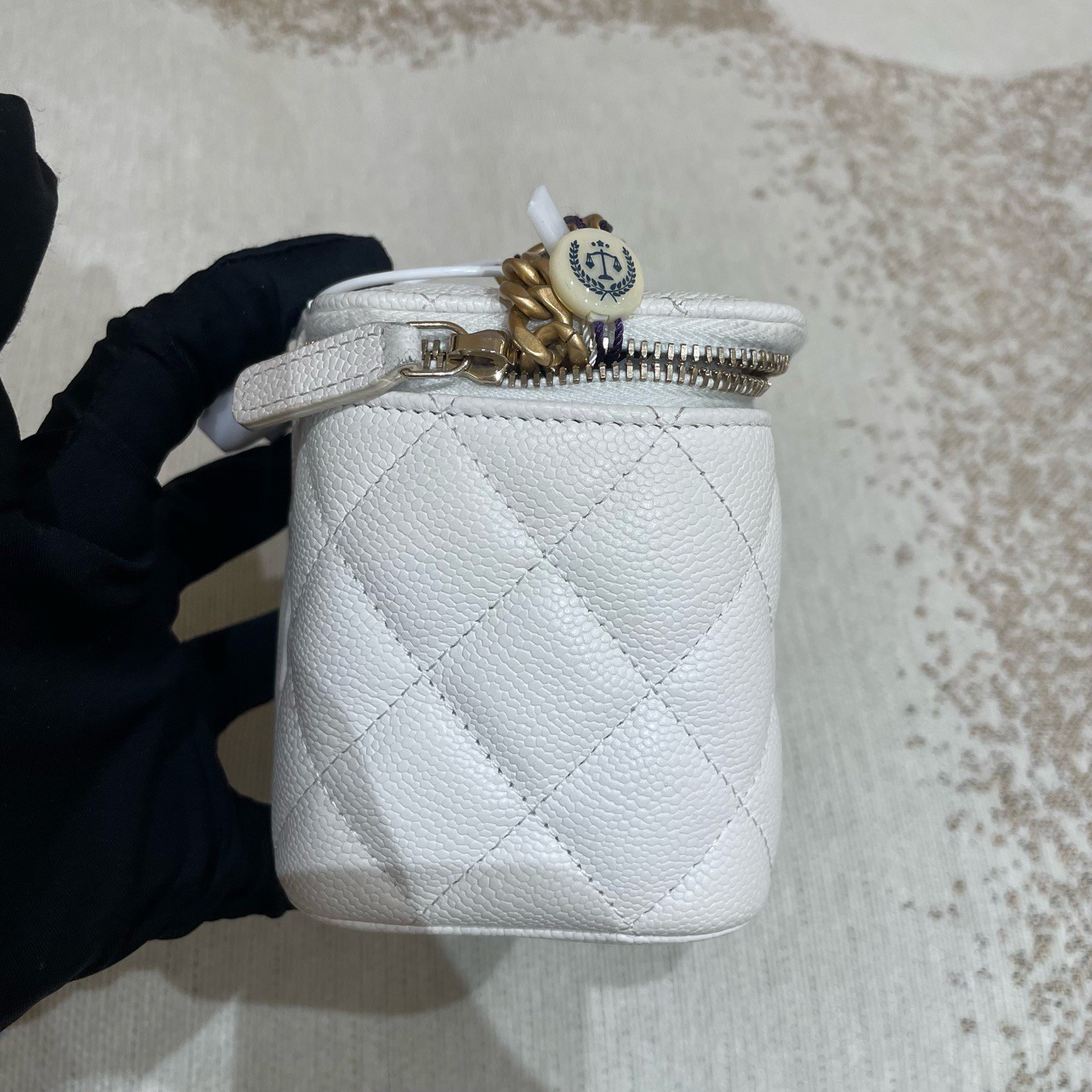 Chanel 23P Vanity Case White Leather Gold Hardware Ball Chain Bag[Duties Paid]