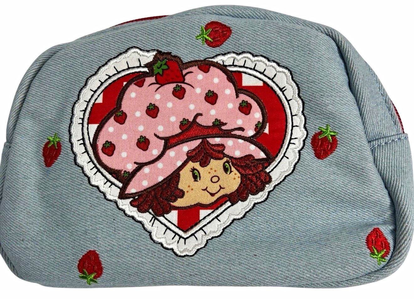 Strawberry Embroidered Belt Bag, Zipper, Blue/Red/Pink/White/Green, 8×4.5 in