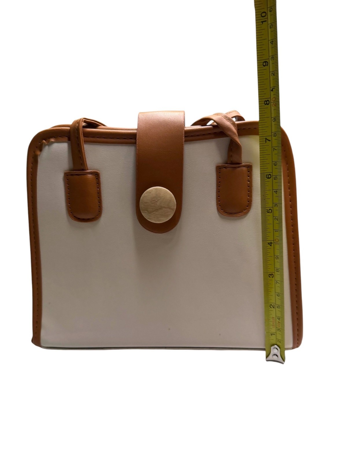 Two-Tone Handbag With Light Brown Trim & Button Accent Snap Front Closure