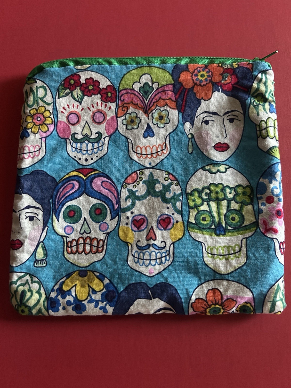 Frida Kahlo and sugar skull zippered case.