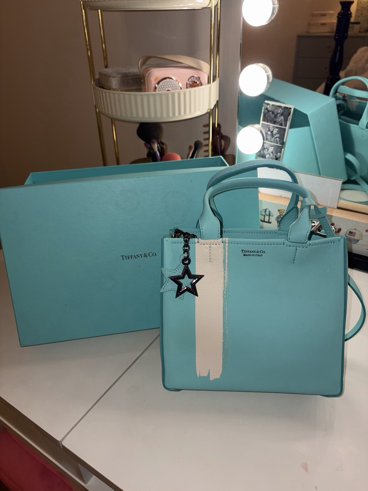 Super RARE Tiffany & Co. Micro White Brushtroke Grain Calfskin Leather Tote Bag