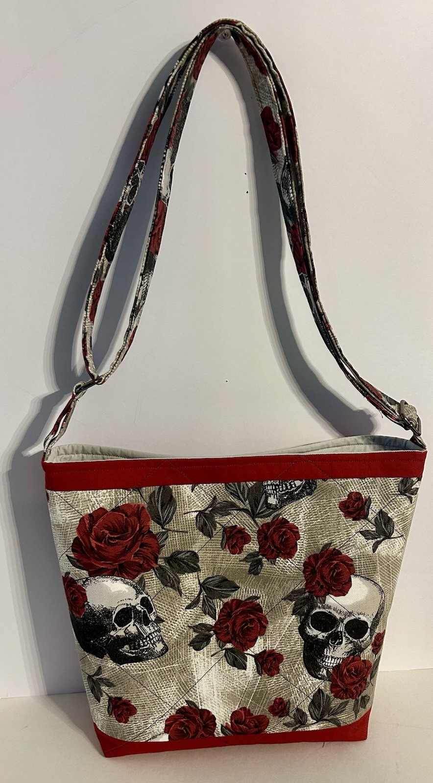 Skulls & Roses 9&1/2×12” Handmade Crossbody Interior Pocket Magnet Closure