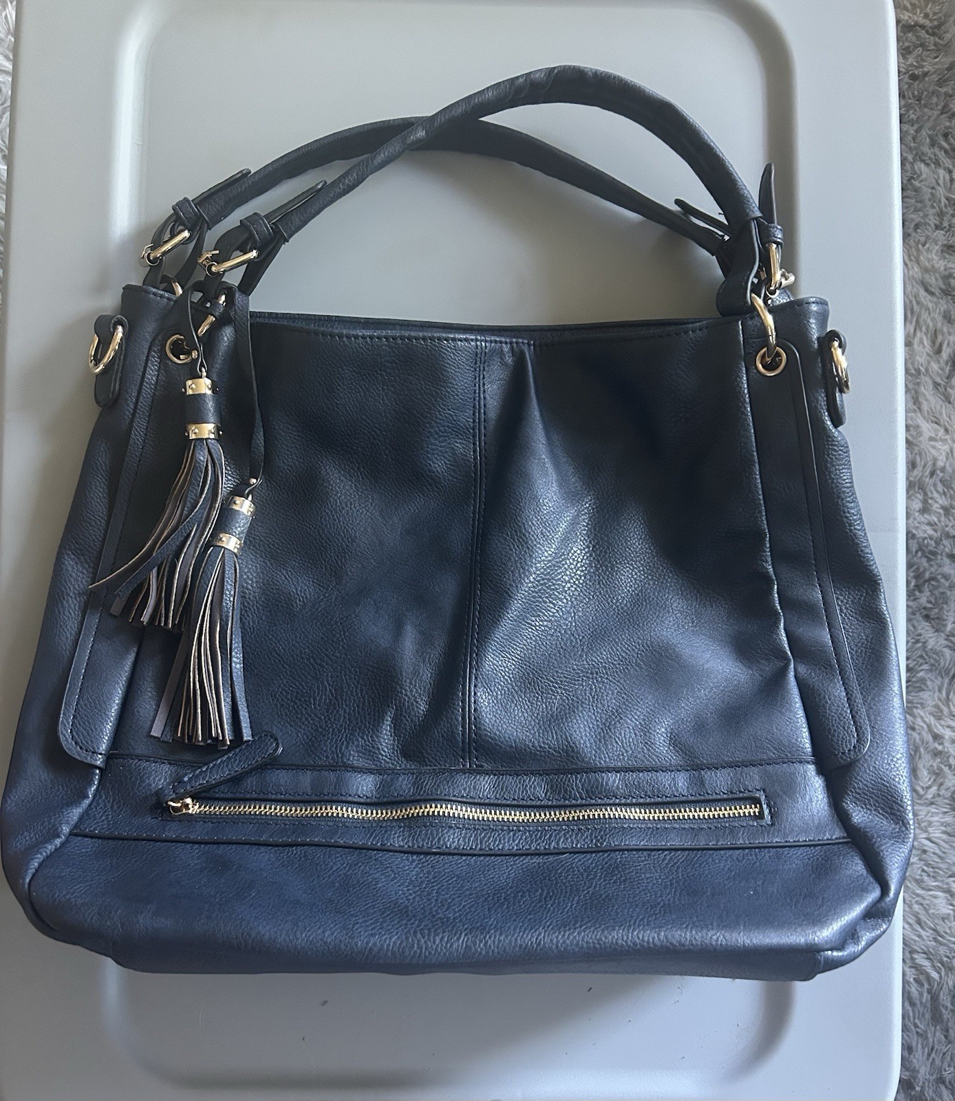 Urban Expressions Navy Medium Shoulder Bag Zip Tassel Detachable Strap Pockets