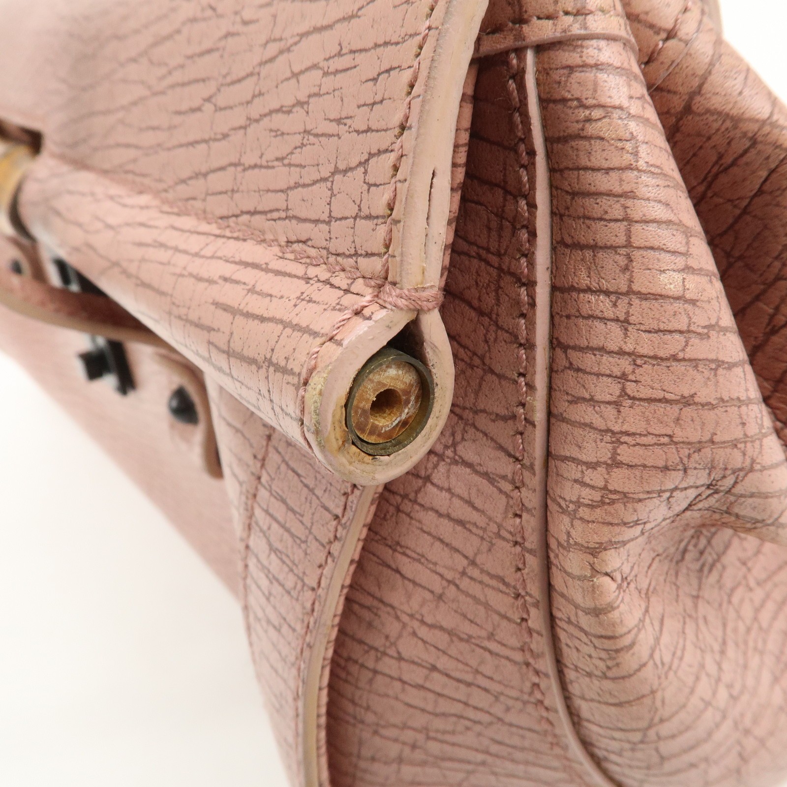 GUCCI Bamboo Embossed Leather Shoulder Bag Hand Bag Pink 111715 Auth Used F/S